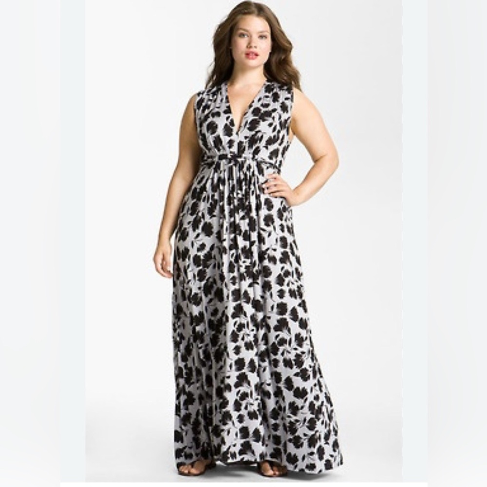 Rachel Pally Black and Gray Sleeveless V-Neck Tie Back Maxi Dress